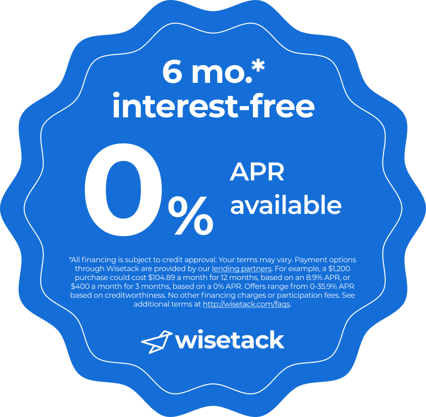 Wisetack 6-month 0% APR financing badge