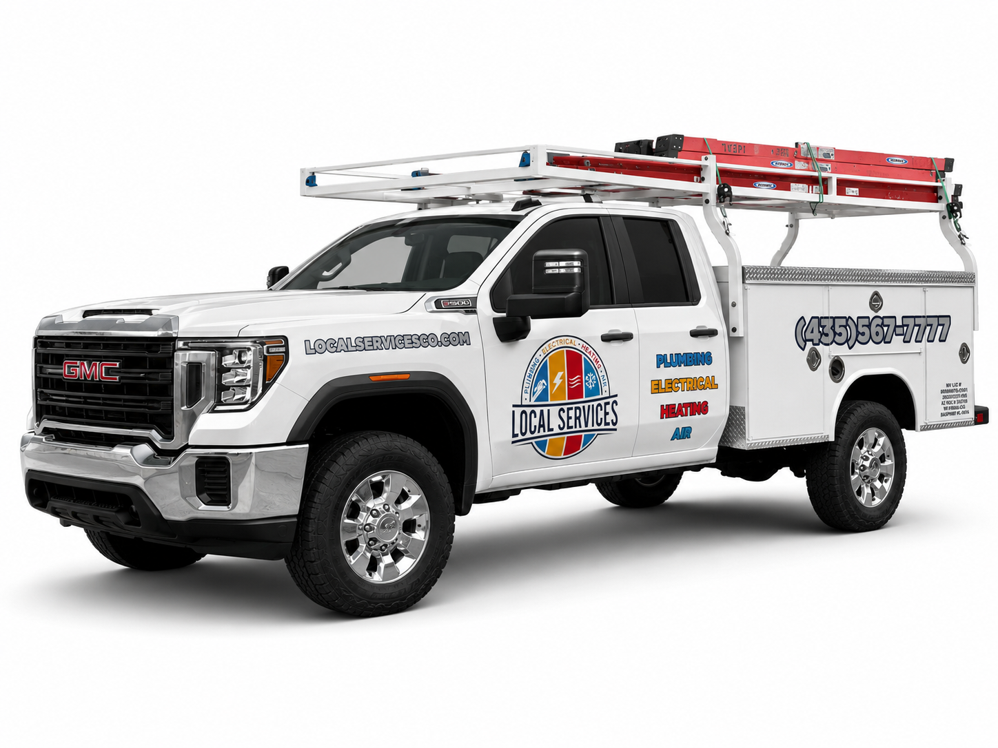 Local Services Inc. GMC service truck — plumbing, electrical, heating and air — (435) 567-7777